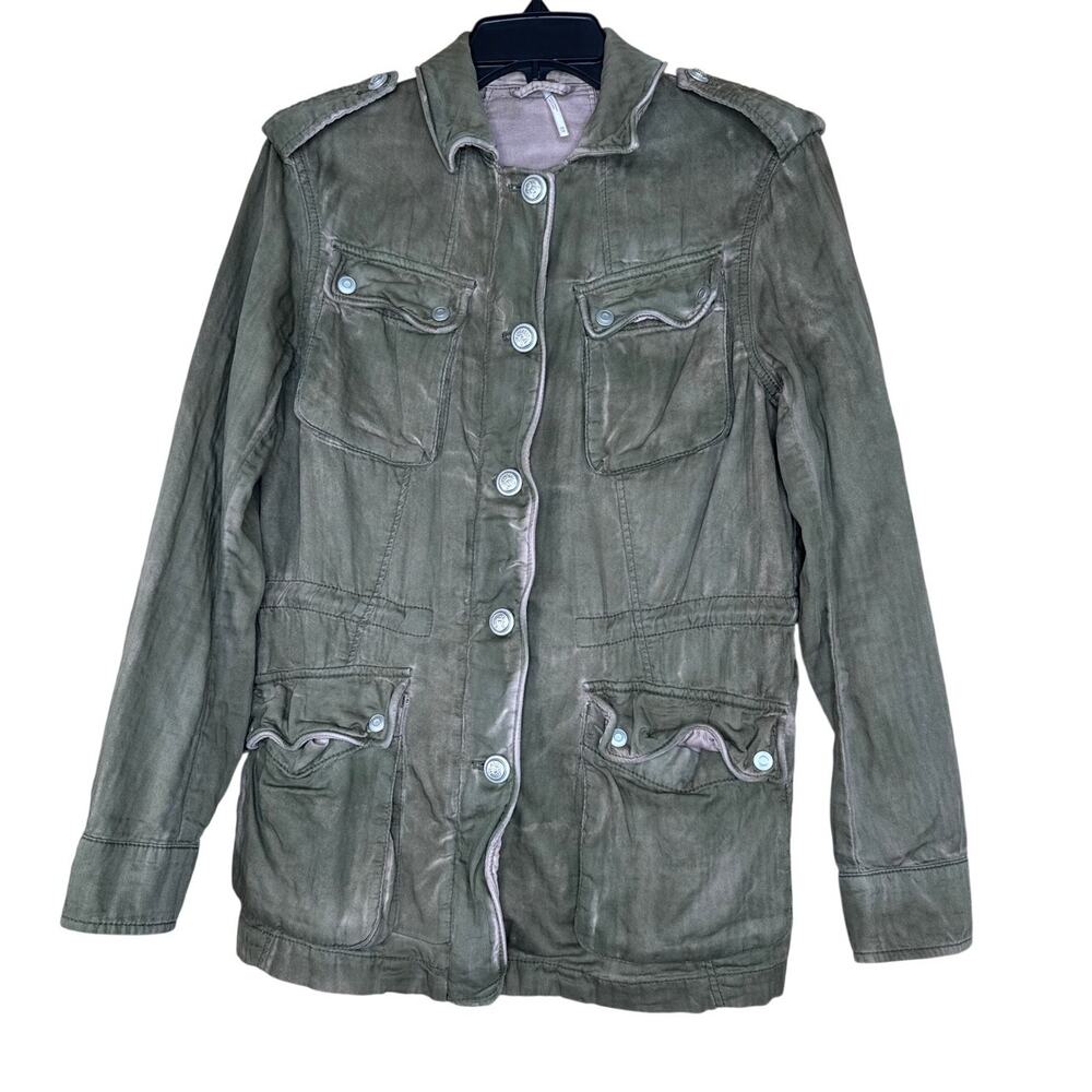 Free People Utility Jacket Women's Small Olive Tie Dye Distressed Grunge
